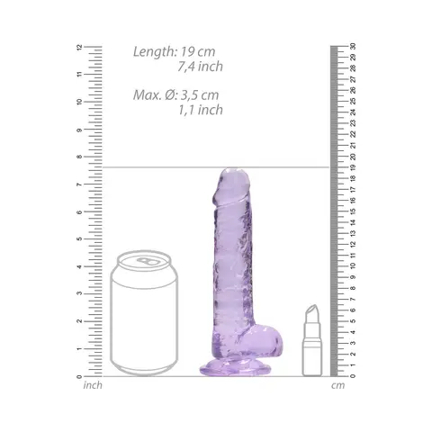 RealRock Crystal Clear Realistic 7 in. Dildo With Balls and Suction Cup in Purple