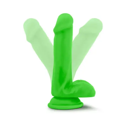 Neo Elite 6 in. Silicone Dual Density Dildo with Balls Neon Green
