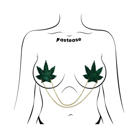 Pastease Chains: Shattered Glass Disco Ball Green Weed with Gold Chain Pasties