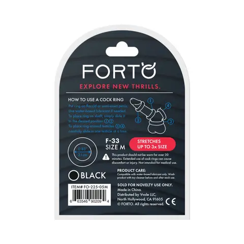 Forto F-33 Liquid Silicone Cockring Medium in Black