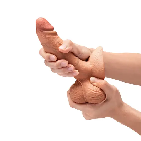 b-Vibe Slipskin Realistic Silicone Dildo 6 in. Girthy in Mocha