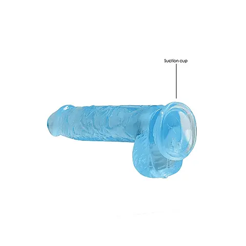 RealRock Crystal Clear Realistic 6 in. Dildo With Balls and Suction Cup in Blue