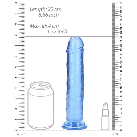 RealRock Crystal Clear Straight 8 in. Dildo Without Balls in Blue