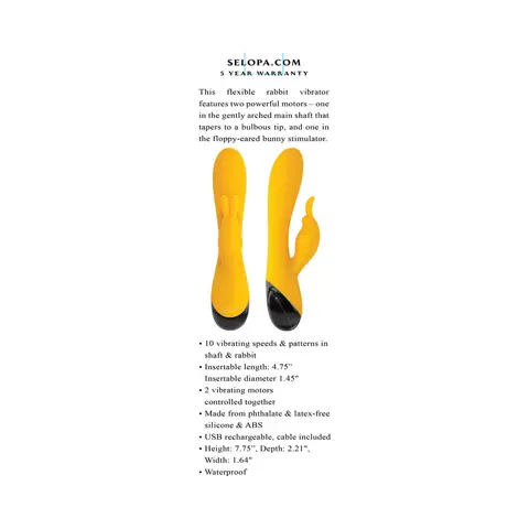 Selopa Buzzz Bunny Rechargeable Silicone Flexible Rabbit Vibrator Yellow