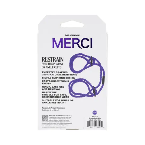 Merci Restrain 6mm Hemp Wrist or Ankle Cuffs in Violet
