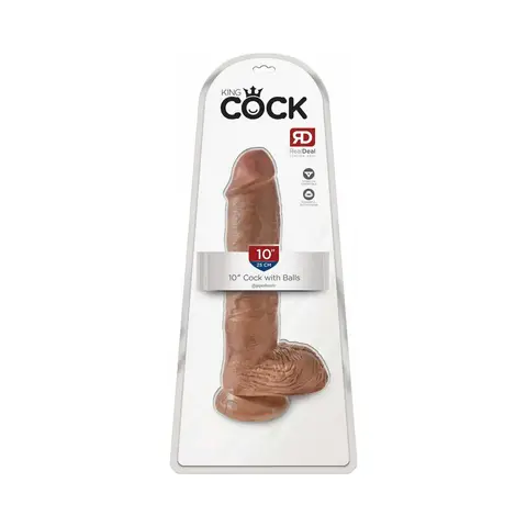 King Cock 10 in. Cock With Balls Realistic Suction Cup Dildo in Tan