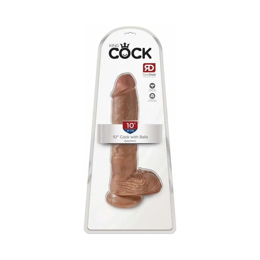 King Cock 10 in. Cock With Balls Realistic Suction Cup Dildo in Tan