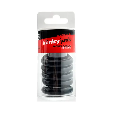 Hunkyjunk Jacker 5-Stack Five-Pack Tube Super-Strong Cockrings Black