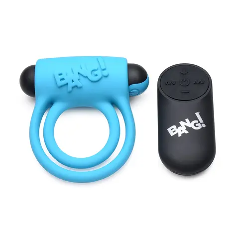 BANG! Silicone Cock Ring & Bullet with Remote Control in Blue
