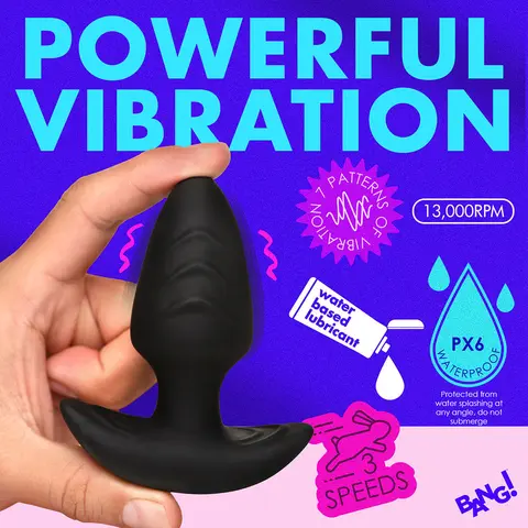 BANG! Rotating & Vibrating Silicone Butt Plug with Remote in Black