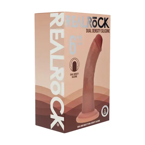 Realrock Dual Density Silicone Realistic Curved Dildo 6 in. in Tan