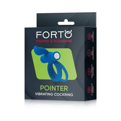 Forto Pointer Rechargeable Silicone Vibrating Dual Cockring with External Stimulator in Blue