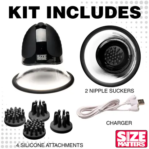 Size Matters 10X Rotating Silicone Nipple Suckers with 4 Attachments in Black