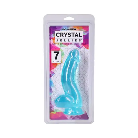 Crystal Jellies Curved Realistic Cock with Balls 7 in. in Teal