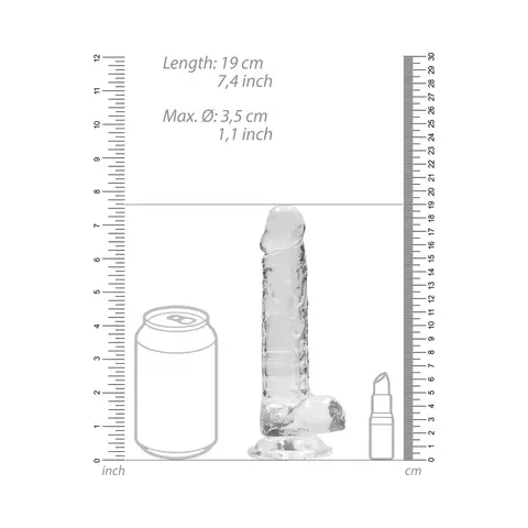 RealRock Crystal Clear Realistic 7 in. Dildo With Balls and Suction Cup in Clear