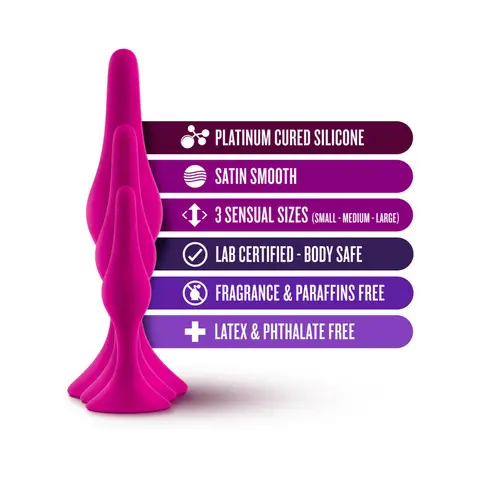 Luxe 3-Piece Silicone Beginner Plug Kit in Pink