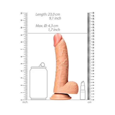RealRock Realistic 8 in. Curved Dildo With Balls and Suction Cup in Tan