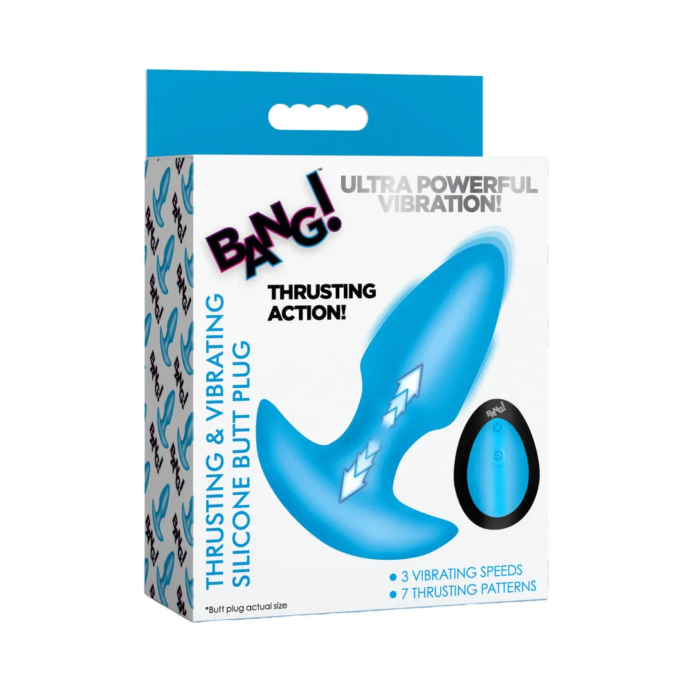BANG! Thrusting & Vibrating Silicone Butt Plug in Blue