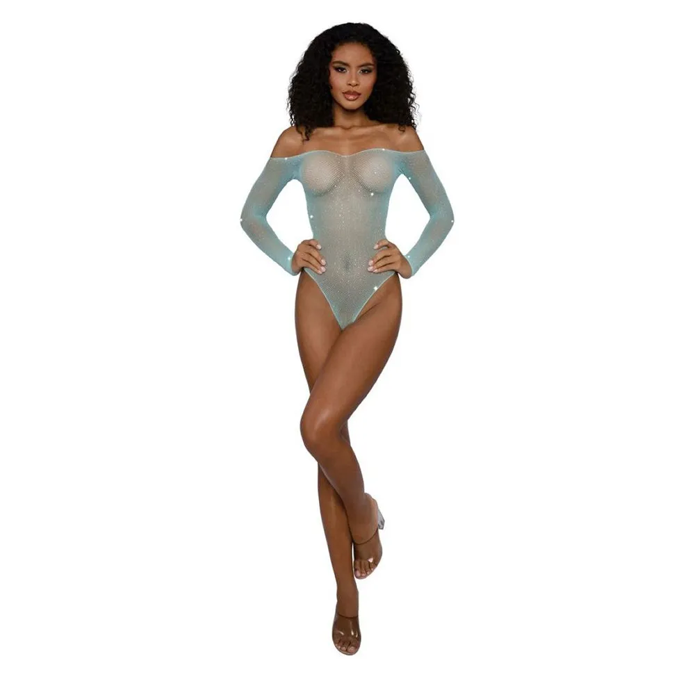 Dreamgirl Rhinestone Off Shoulder Bodystocking Teddy Agate O/S