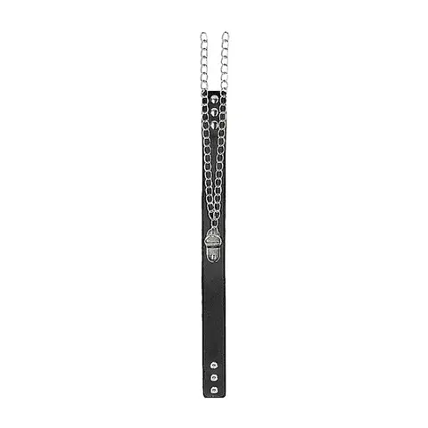 Ouch! Black & White Adjustable Bonded Leather Collar With Hand Cuffs & Chain Black