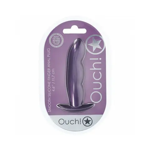 Ouch! Smooth Silicone Finger Anal Plug 4.6 in. Metallic in Purple