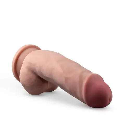 Dr. Skin Plus Girthy 7 in. Triple Density Posable Dildo with Balls in Tan