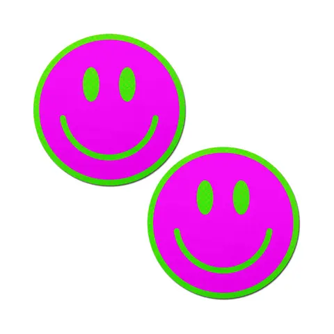 Pastease Neon Green Glow-in-the-Dark Pink Smiley Face Breast Pasties