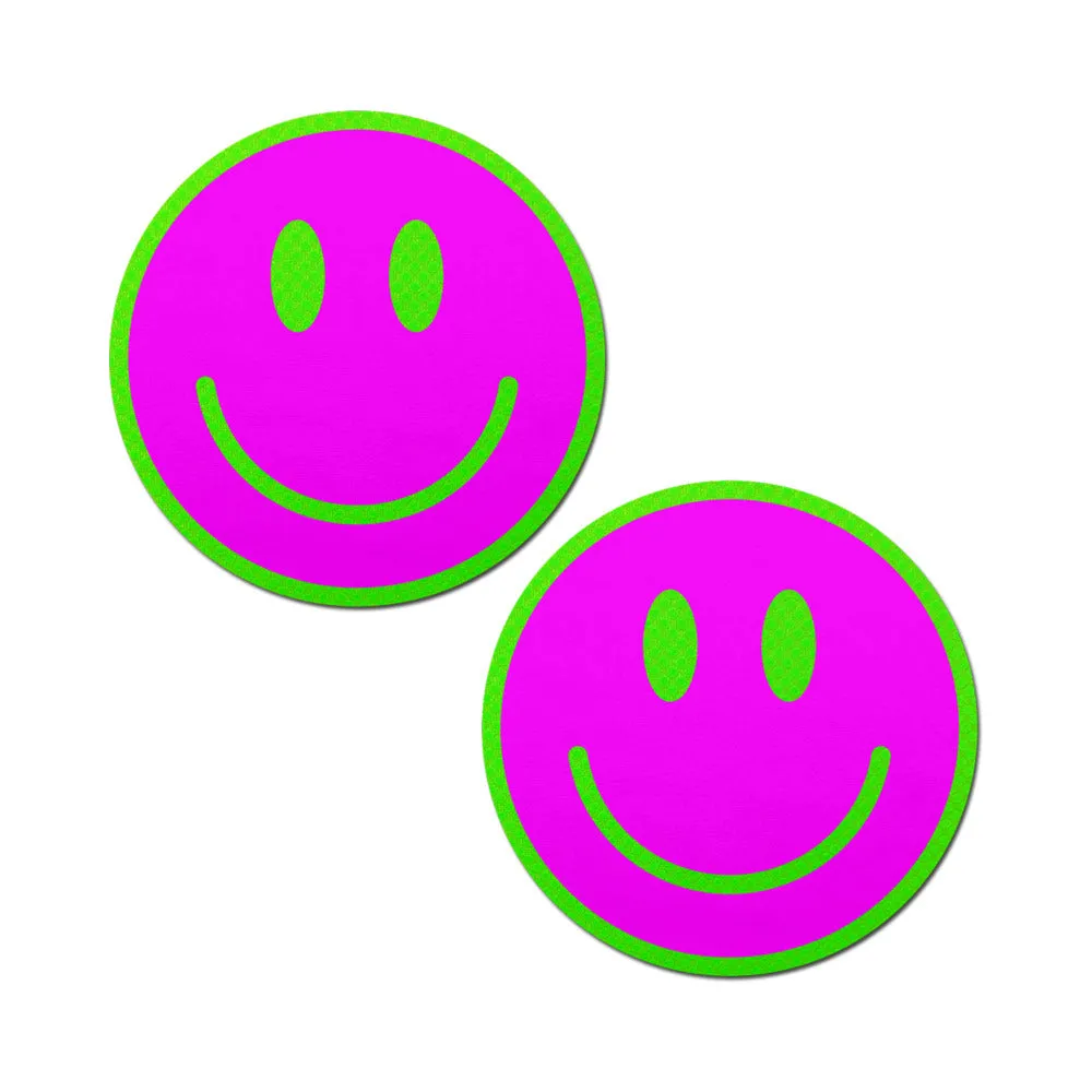 Pastease Neon Green Glow-in-the-Dark Pink Smiley Face Breast Pasties