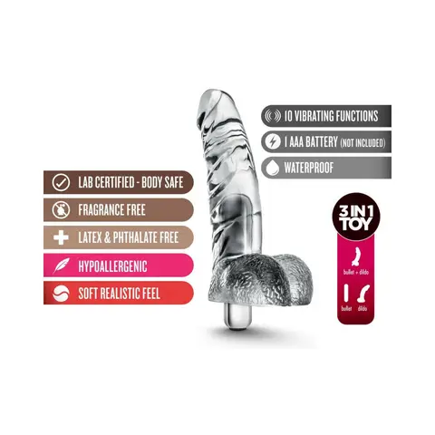 Naturally Yours Vibrating Ding Dong with Balls 6.5 in. Clear