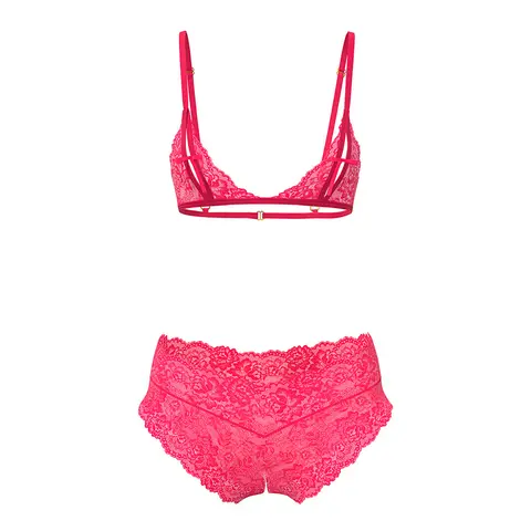 Magic Silk Get It Girl Peek-a-Boo Bralette & Split Crotch Boy Short Diva Pink Queen Size