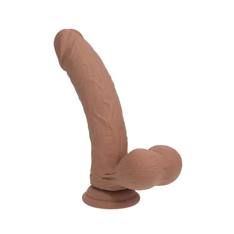 Realrock Realistic Dual Density Vibrating Silicone Dildo with Weighted Balls 6 in. in Tan