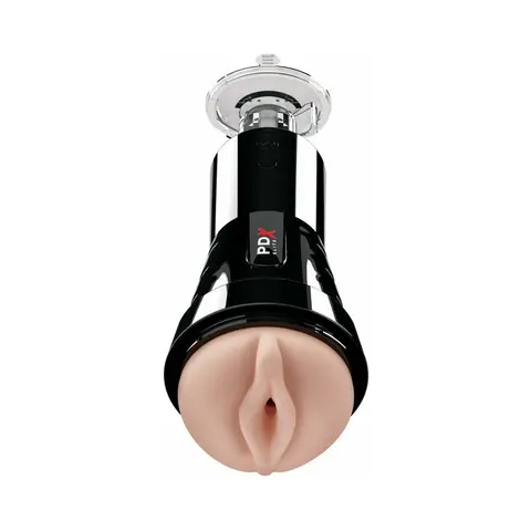 PDX Elite Cock Compressor Rechargeable Vibrating Stroker With Hands-Free Suction Cup Beige/Black