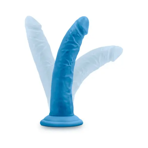 Neo Elite 7.5 in. Silicone Dual Density Dildo Neon in Blue