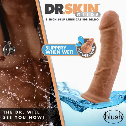 Dr. Skin Glide Realistic 8 in. Self-Lubricating Dildo in Tan