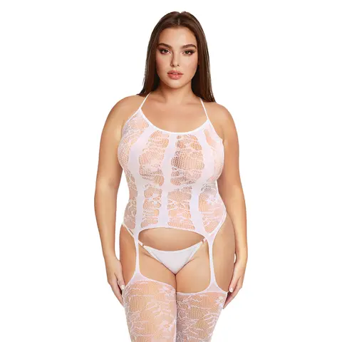 Me You Us Floral Lace Suspender Bodystocking White Queen Size