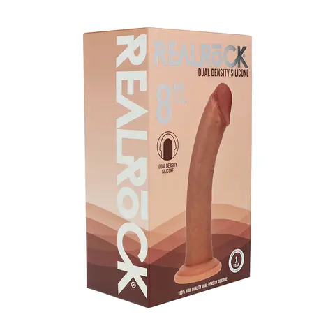 Realrock Dual Density Silicone Realistic Curved Dildo 8 in. in Tan