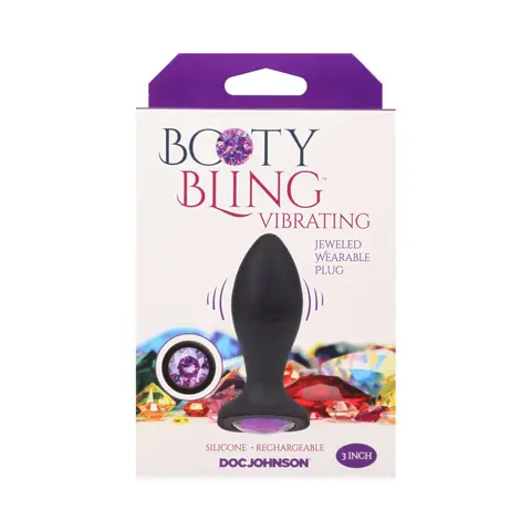 Booty Bling Jeweled Wearable Vibrating Silicone Plug 3 in. in Purple
