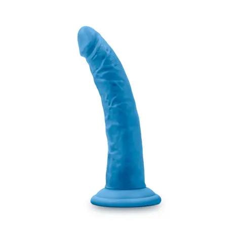 Neo Elite 7.5 in. Silicone Dual Density Dildo Neon in Blue