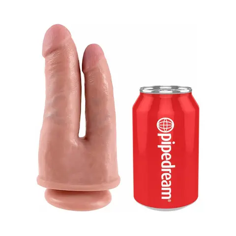 King Cock Double Penetrator 6 in. Realistic Dual-Entry Dildo With Suction Cup Beige
