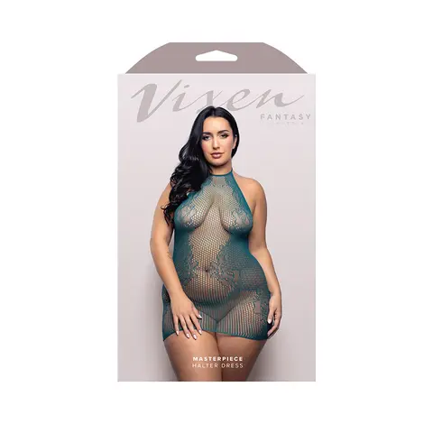 Fantasy Lingerie Vixen Masterpiece Halter Tie Dress Dark Teal Queen Size