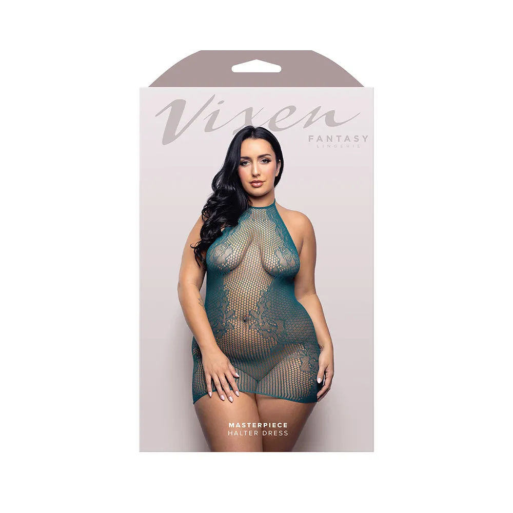 Fantasy Lingerie Vixen Masterpiece Halter Tie Dress Dark Teal Queen Size