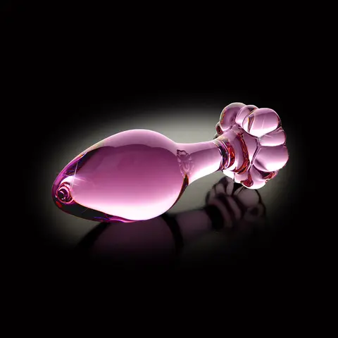 Icicles No. 48 Glass 3.5 in. Anal Plug With Flower Base Pink