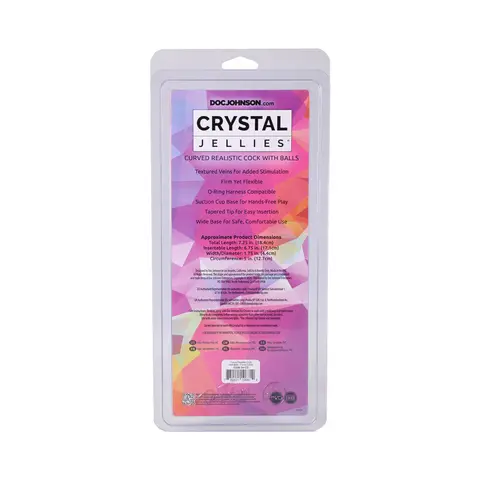 Crystal Jellies Curved Realistic Cock with Balls 7 in. in Clear