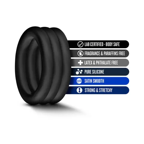 Performance VS2 Pure Premium Silicone Cockrings 3-Pack Small in Black