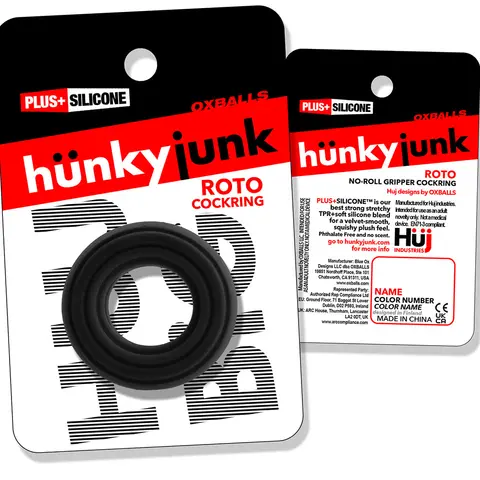 Hunkyjunk Roto Grooved Gripper-Ribbed Cockring Black Fog