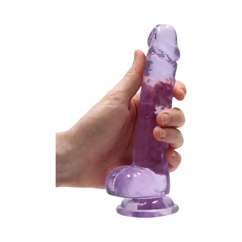 RealRock Crystal Clear Realistic 7 in. Dildo With Balls and Suction Cup in Purple