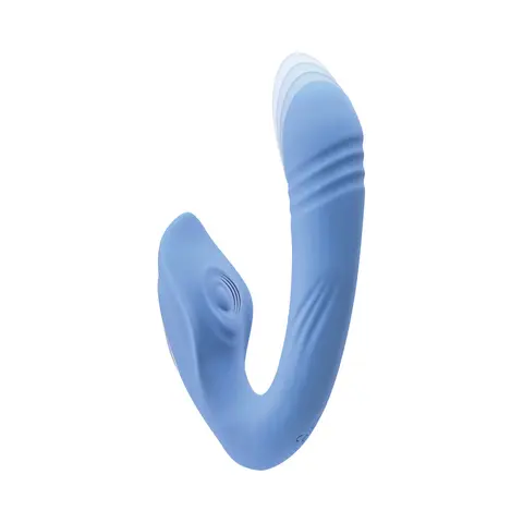 Evolved Tap & Thrust Rechargeable Thrusting Pulsing Silicone Dual Stimulator Blue