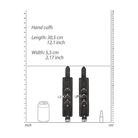 Ouch! Black & White Adjustable Bonded Leather Collar With Hand Cuffs & Chain Black