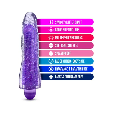 Glow Dicks Molly Color Changing 8 in. Vibrating Dildo Glitter Purple