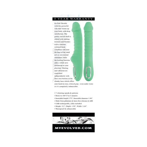 Evolved Full Throttle Rechargeable Warming Vibrator Silicone Mint Green